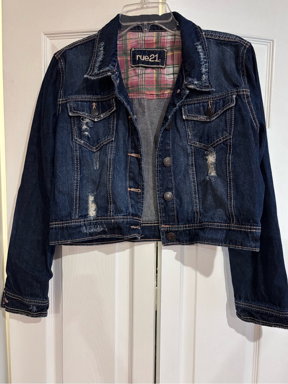 rue21 Dark Blue Distressed Denim Cropped Jacket